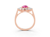 Rose gold Pear Cut Pink Sapphire Floral Double Halo Engagement Ring with Prong Setting_63