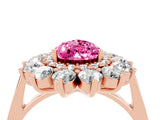 Rose gold Pear Cut Pink Sapphire Floral Double Halo Engagement Ring with Prong Setting_64