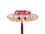 Rose gold Pear Cut Pink Sapphire Floral Double Halo Engagement Ring with Prong Setting_65