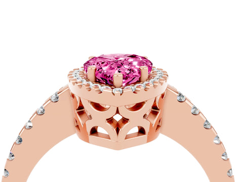 Rose gold Pear Cut Pink Sapphire Halo Engagement Ring with Pavé Band and Prong Setting_16
