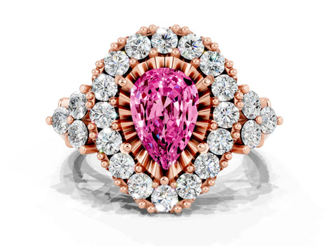 Rose gold Pear Cut Pink Sapphire Halo Ring with Pavé Band and Four-Prong Setting_12