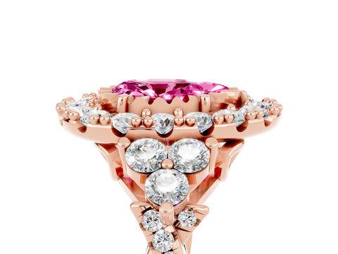 Rose gold Pear Cut Pink Sapphire Halo Ring with Pavé Band and Four-Prong Setting_17