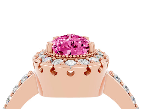 Rose gold Pear Cut Pink Sapphire Halo Ring with Pavé Band and Prong Setting_4