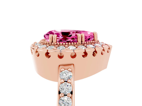 Rose gold Pear Cut Pink Sapphire Halo Ring with Pavé Band and Prong Setting_5