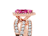 Rose gold Pear Cut Pink Sapphire Halo Ring with Round Split Shank and Prong Setting_53