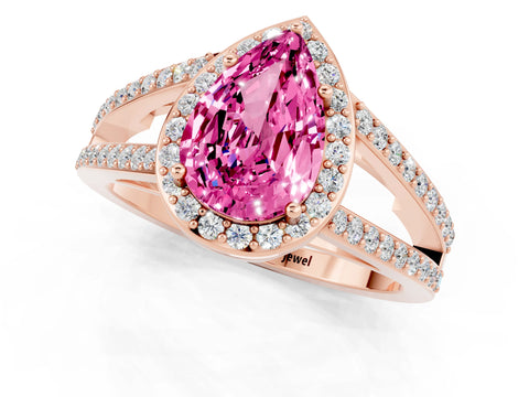 Rose gold Pear Cut Pink Sapphire Halo Ring with Split Shank U-Prong Band and Four-Prong Setting_1