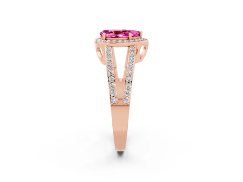 Rose gold Pear Cut Pink Sapphire Halo Ring with Split Shank U-Prong Band and Four-Prong Setting_2