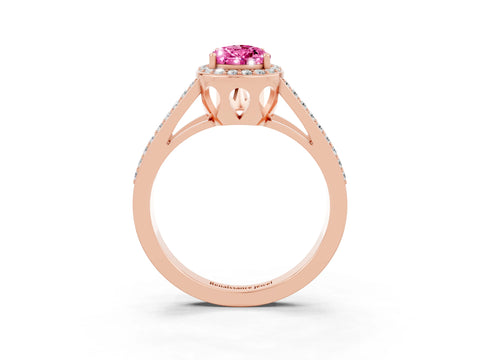 Rose gold Pear Cut Pink Sapphire Halo Ring with Split Shank U-Prong Band and Four-Prong Setting_3