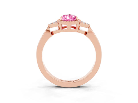 Rose gold Pear Cut Pink Sapphire Halo Ring with Tapered Band and Four-Prong Setting_3
