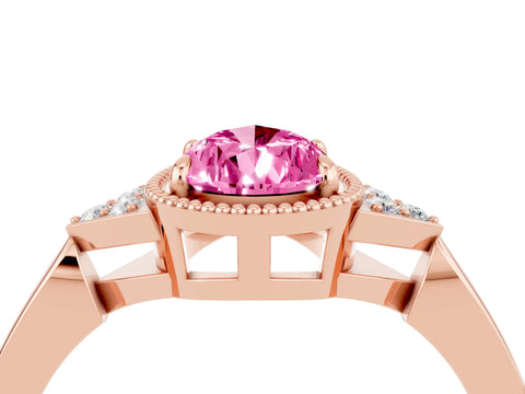Rose gold Pear Cut Pink Sapphire Halo Ring with Tapered Band and Four-Prong Setting_4