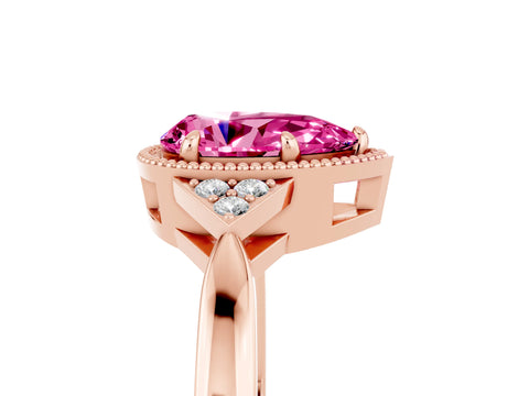 Rose gold Pear Cut Pink Sapphire Halo Ring with Tapered Band and Four-Prong Setting_5