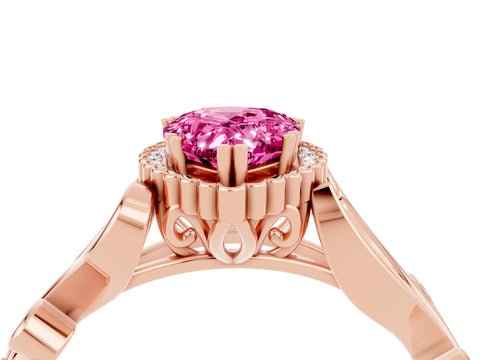 Rose gold Pear Cut Pink Sapphire Halo Ring with Vintage Split Shank and Four-Prong Setting_4