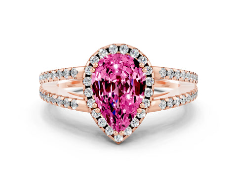Rose gold Pear Cut Pink Sapphire Halo Split Shank Engagement Ring_12