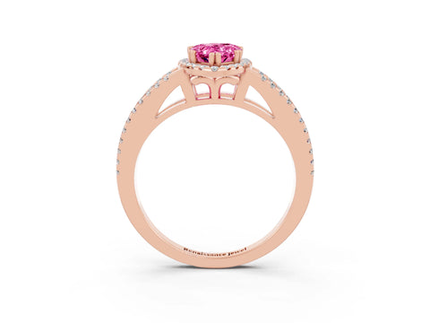 Rose gold Pear Cut Pink Sapphire Halo Split Shank Engagement Ring_15