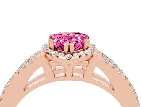 Rose gold Pear Cut Pink Sapphire Halo Split Shank Engagement Ring_16