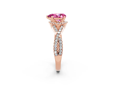 Rose gold Pear Cut Pink Sapphire Halo Twist Band Solitaire Prong Setting Ring_26