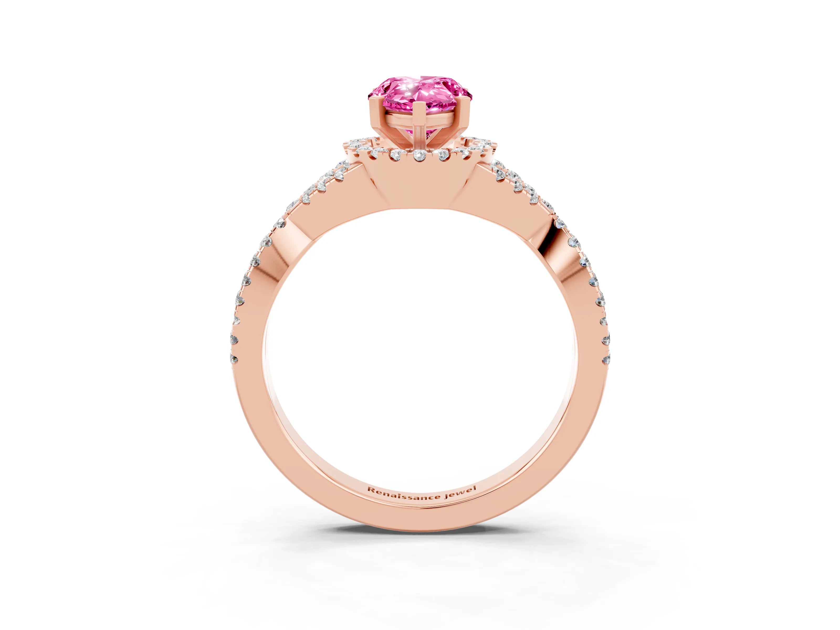 Rose gold Pear Cut Pink Sapphire Halo Twist Band Solitaire Prong Setting Ring_27