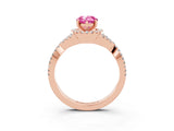 Rose gold Pear Cut Pink Sapphire Halo Twist Band Solitaire Prong Setting Ring_27