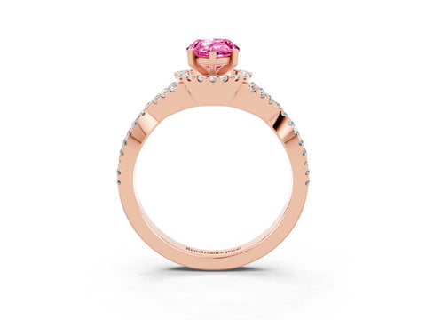 Rose gold Pear Cut Pink Sapphire Halo Twist Band Solitaire Prong Setting Ring_27