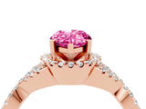 Rose gold Pear Cut Pink Sapphire Halo Twist Band Solitaire Prong Setting Ring_28
