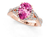 Rose gold Pear Cut Pink Sapphire  Halo Twist Band Solitaire Prong Setting Ring_43