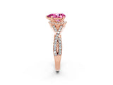 Rose gold Pear Cut Pink Sapphire  Halo Twist Band Solitaire Prong Setting Ring_44