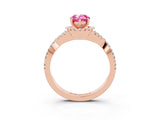 Rose gold Pear Cut Pink Sapphire  Halo Twist Band Solitaire Prong Setting Ring_45