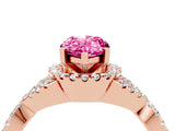 Rose gold Pear Cut Pink Sapphire  Halo Twist Band Solitaire Prong Setting Ring_46