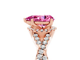 Rose gold Pear Cut Pink Sapphire  Halo Twist Band Solitaire Prong Setting Ring_47