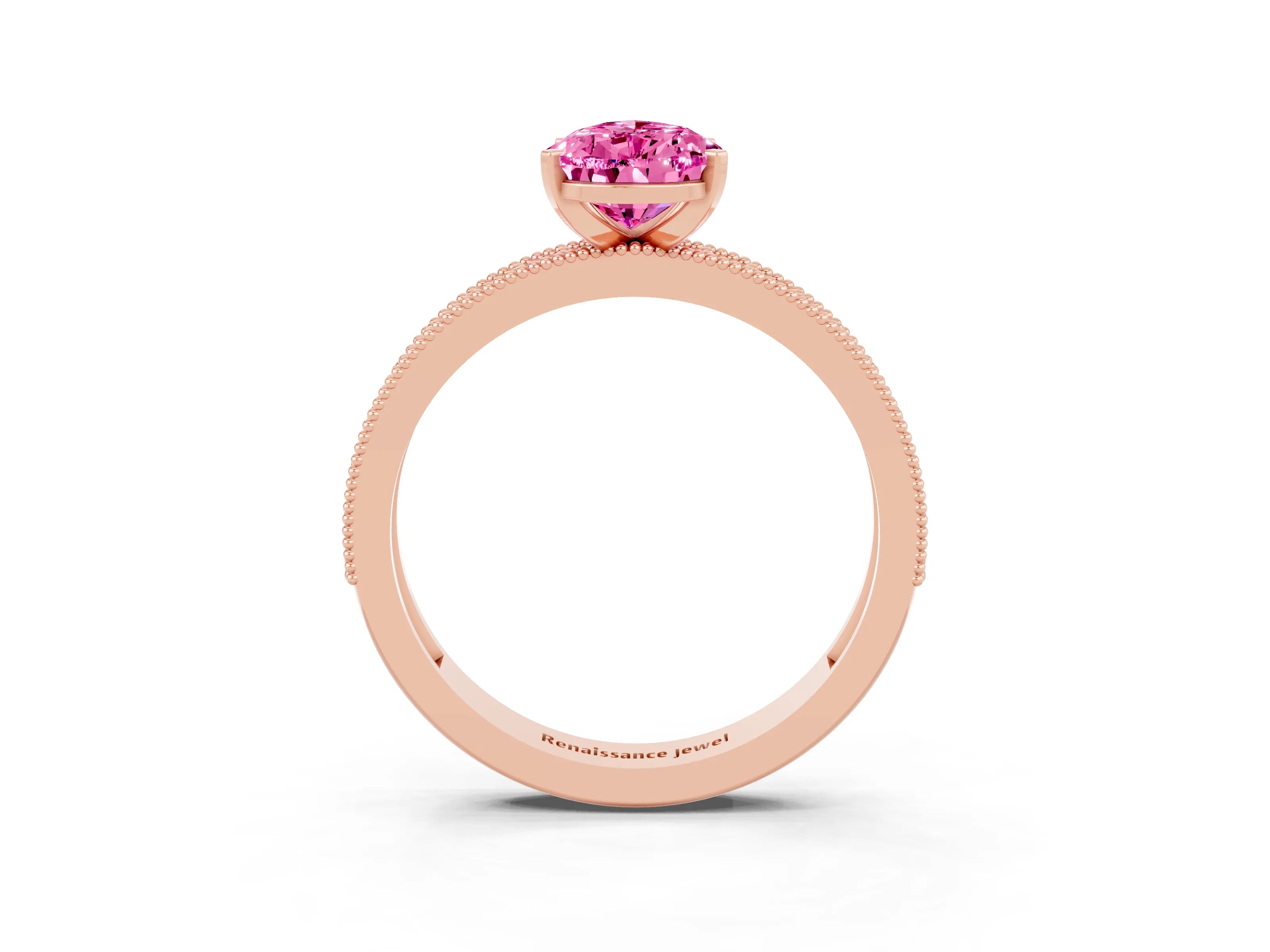 Rose gold Pear Cut Pink Sapphire Milgrain Pavé Engagement Ring with Four-Prong Setting_27