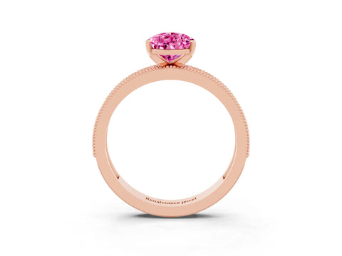 Rose gold Pear Cut Pink Sapphire Milgrain Pavé Engagement Ring with Four-Prong Setting_27