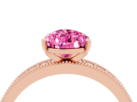 Rose gold Pear Cut Pink Sapphire Milgrain Pavé Engagement Ring with Four-Prong Setting_28