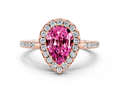 Rose gold Pear Cut Pink Sapphire Pavé Halo Ring with Four-Prong Setting_12
