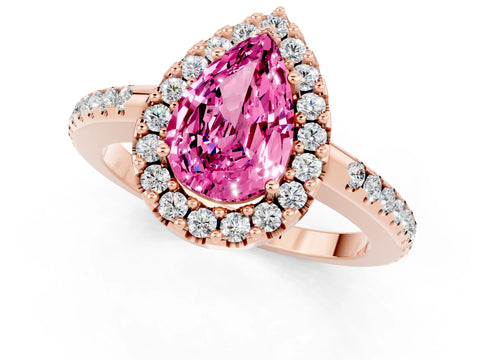 Rose gold Pear Cut Pink Sapphire Pavé Halo Ring with Four-Prong Setting_13