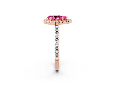 Rose gold Pear Cut Pink Sapphire Pavé Halo Ring with Four-Prong Setting_14