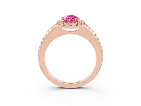 Rose gold Pear Cut Pink Sapphire Pavé Halo Ring with Four-Prong Setting_15