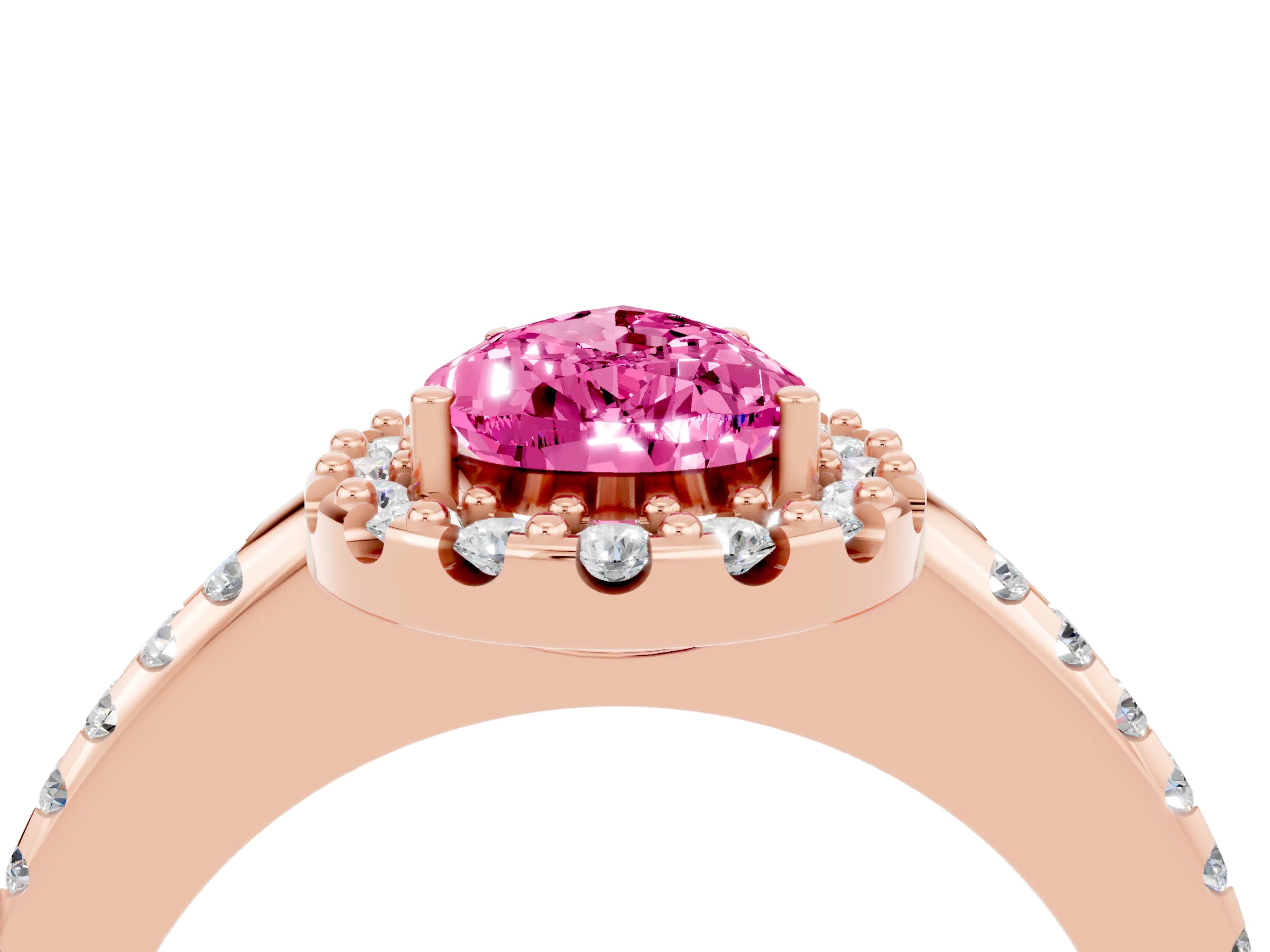Rose gold Pear Cut Pink Sapphire Pavé Halo Ring with Four-Prong Setting_16