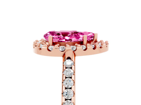 Rose gold Pear Cut Pink Sapphire Pavé Halo Ring with Four-Prong Setting_17