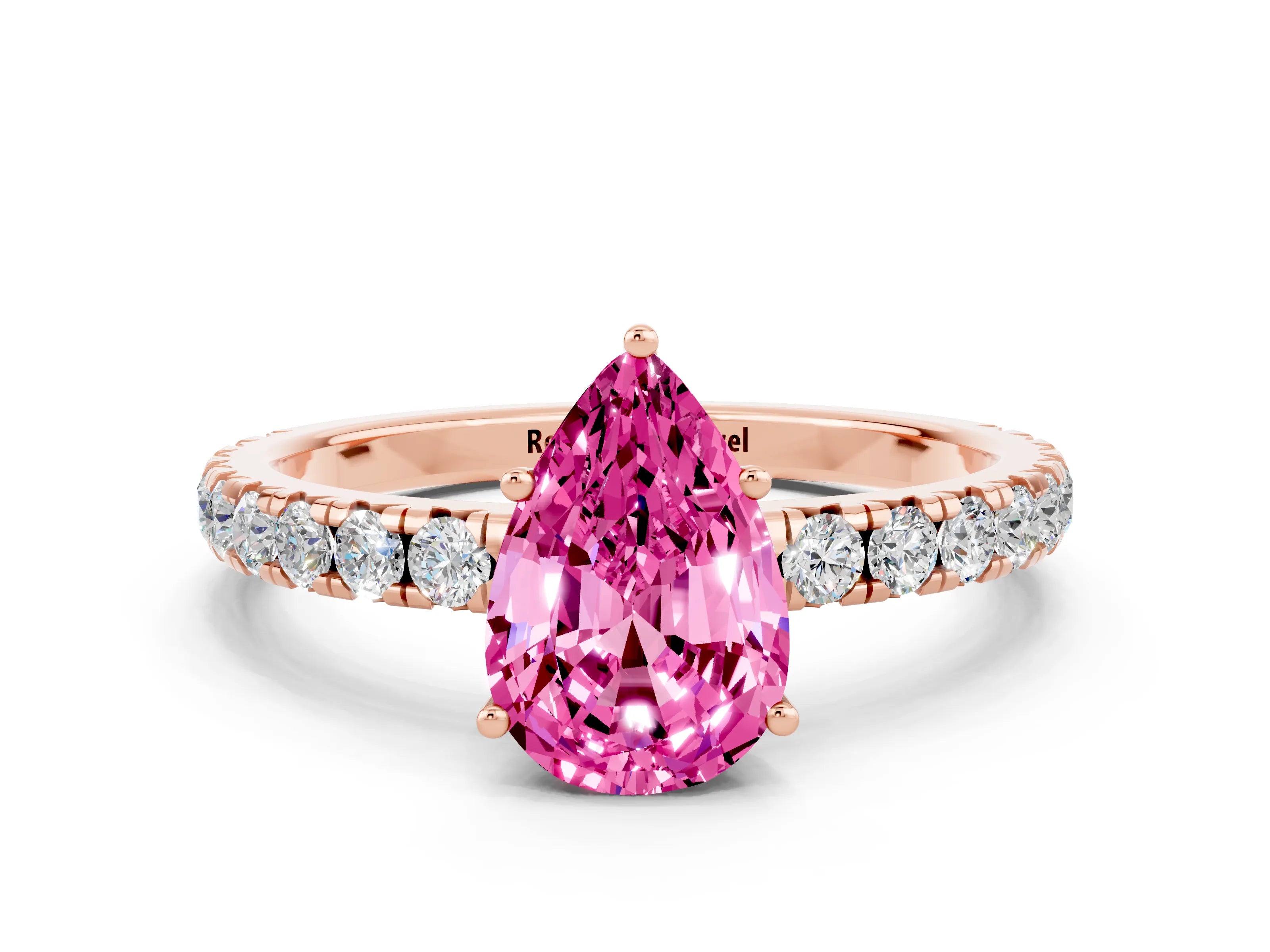 Rose gold Pear Cut Pink Sapphire Pavé Solitaire Engagement Ring with Four-Prong Setting_12