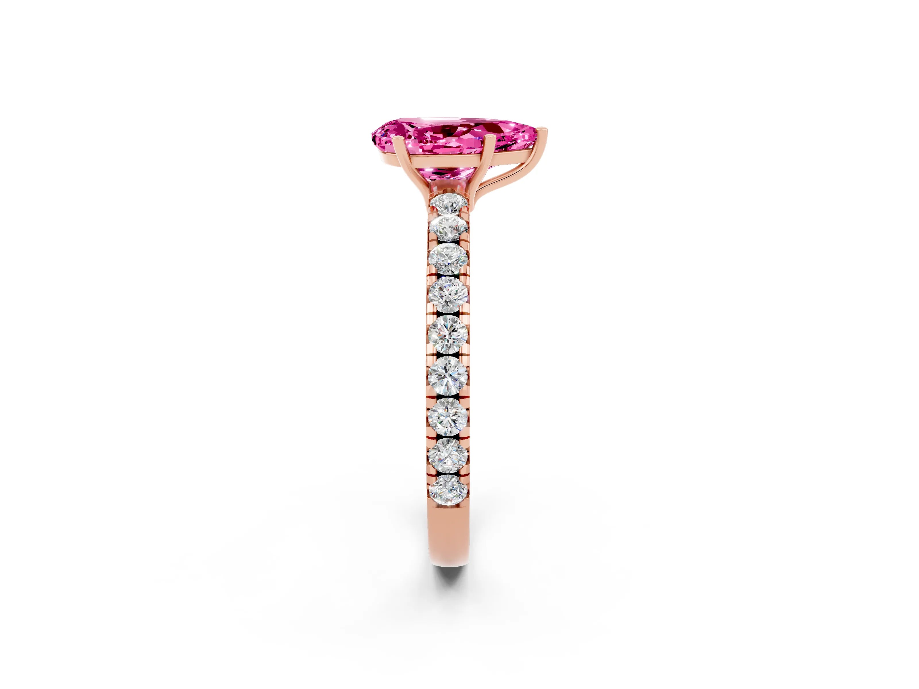 Rose gold Pear Cut Pink Sapphire Pavé Solitaire Engagement Ring with Four-Prong Setting_14