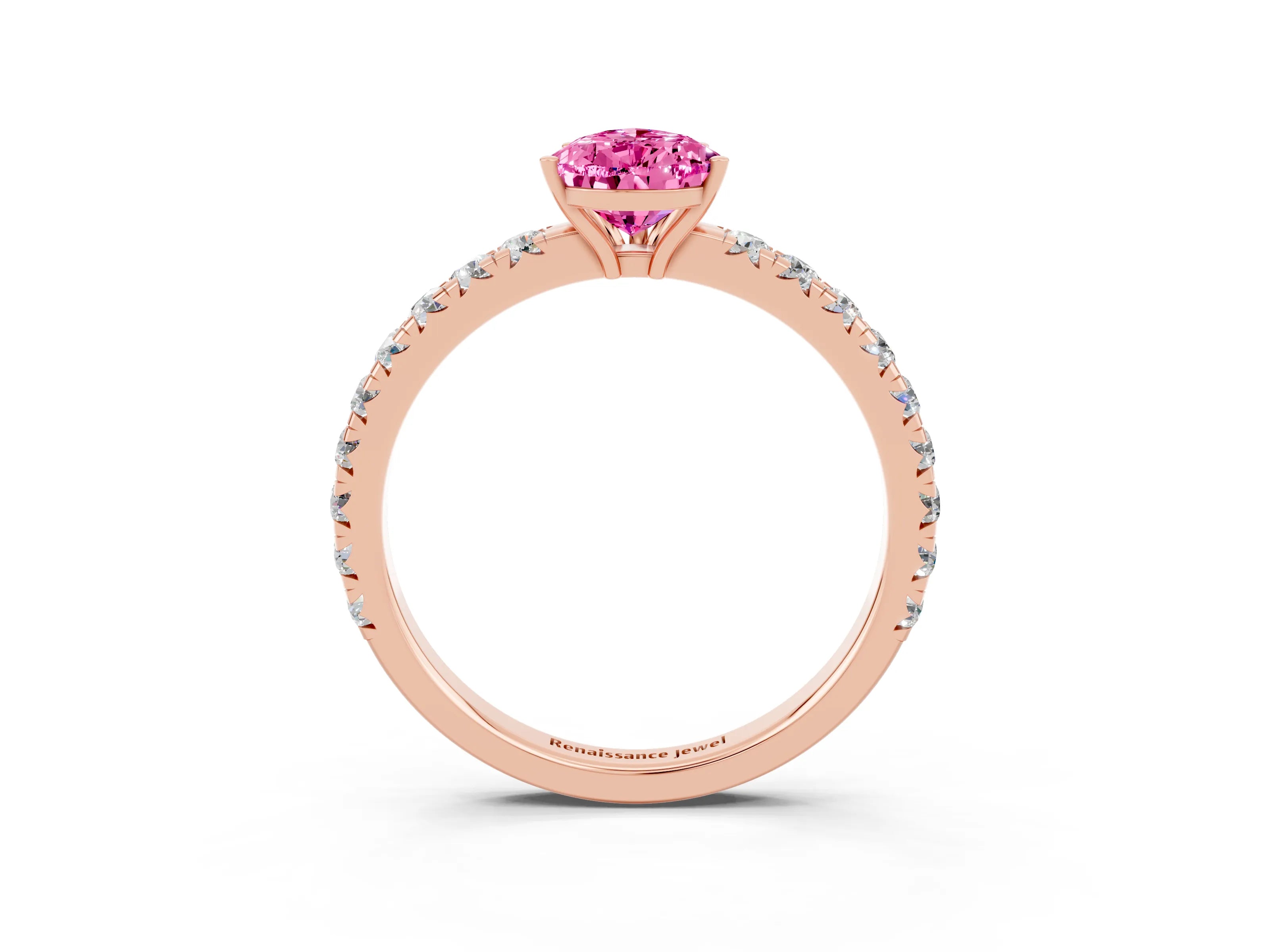 Rose gold Pear Cut Pink Sapphire Pavé Solitaire Engagement Ring with Four-Prong Setting_15