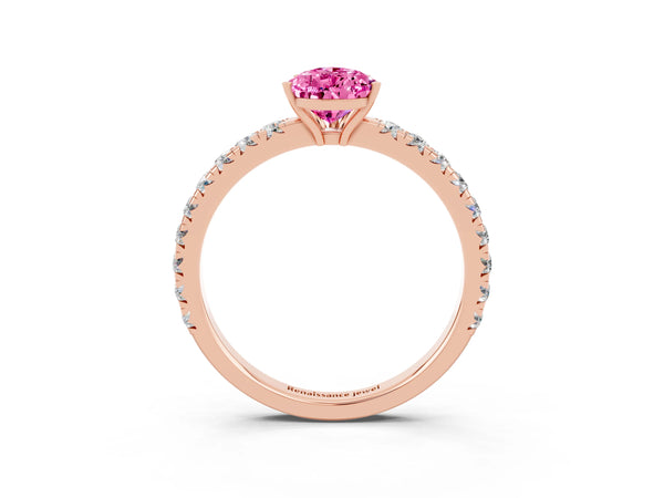 Rose gold Pear Cut Pink Sapphire Pavé Solitaire Engagement Ring with Four-Prong Setting