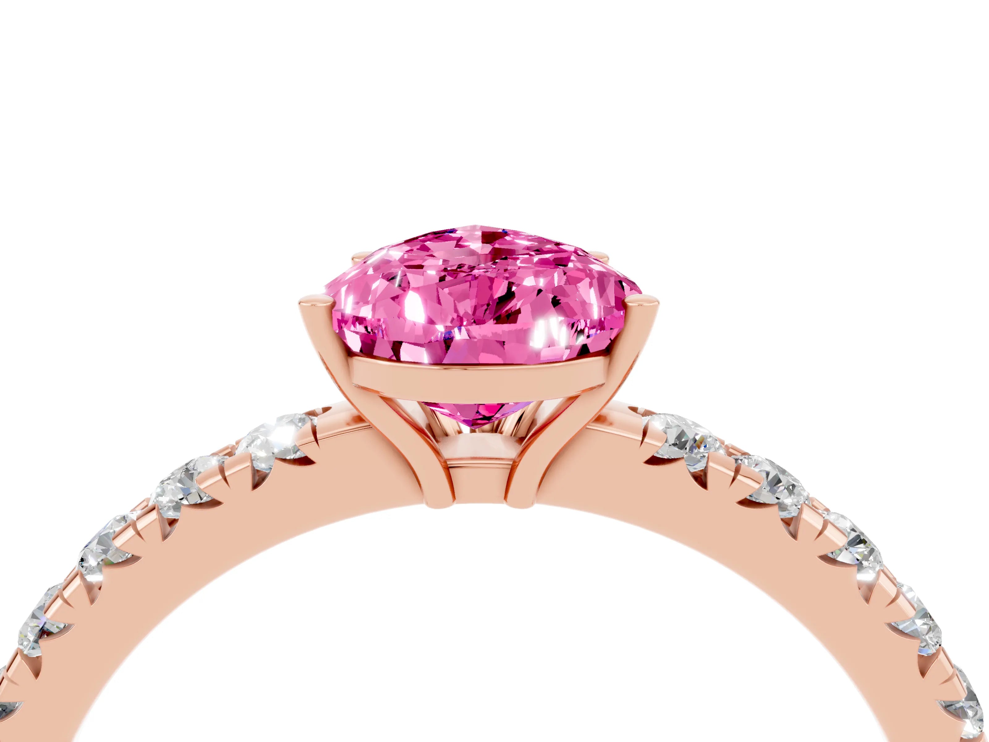 Rose gold Pear Cut Pink Sapphire Pavé Solitaire Engagement Ring with Four-Prong Setting_16