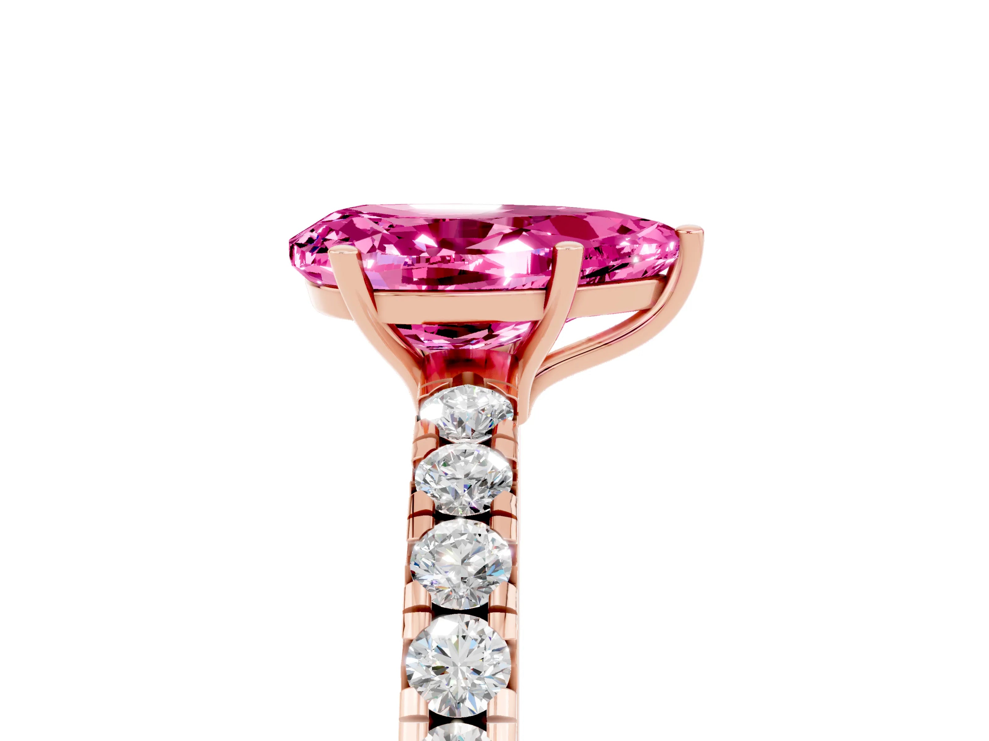 Rose gold Pear Cut Pink Sapphire Pavé Solitaire Engagement Ring with Four-Prong Setting_17