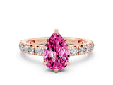Rose gold Pear Cut Pink Sapphire Pavé Solitaire Ring with Round Band and Prong Setting_12