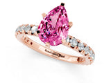 Rose gold Pear Cut Pink Sapphire Pavé Solitaire Ring with Round Band and Prong Setting_13