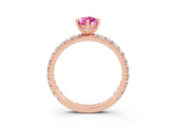 Rose gold Pear Cut Pink Sapphire Pavé Solitaire Ring with Round Band and Prong Setting_15