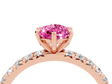 Rose gold Pear Cut Pink Sapphire Pavé Solitaire Ring with Round Band and Prong Setting_16