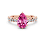 Rose gold Pear Cut Pink Sapphire Pavé Solitaire Ring with Round Band and Prong Setting_24