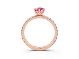 Rose gold Pear Cut Pink Sapphire Pavé Solitaire Ring with Round Band and Prong Setting_27